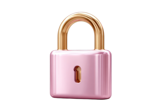 3D rendered pink lock with gold accents