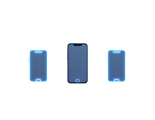 Three Futuristic Smartphones with Glowing Blue Outlines