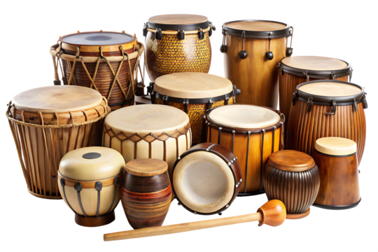 Festival Drum Circle with Percussion Instruments isolated on white background ,PNG. AI Generated.