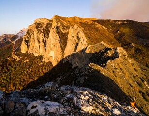 Mountain ridge at sunrise, autumn colors