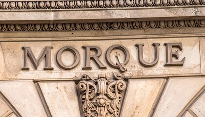 Ornate building facade with the word MORQUE