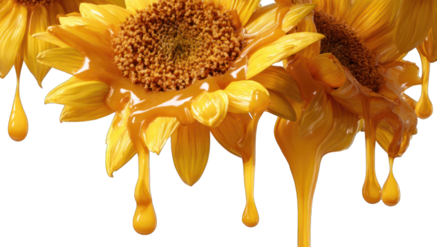 Sunflowers dripping with golden liquid
