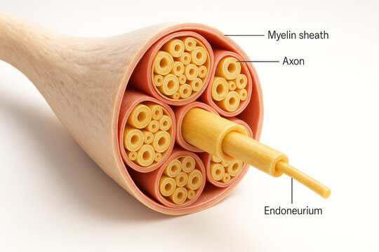 Nerve Fiber Cross Section, Illustration, Myelin Sheath, Axon, Endoneurium