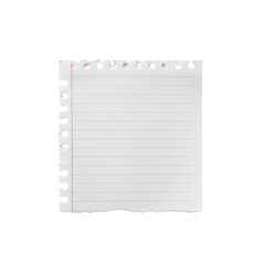 A single piece of transparent, blank lined notebook paper with a deliberately ripped edge, isolated on a neutral background with copy space, overhead flat lay, concept of a fresh start
