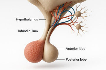 Human Pituitary Gland and Hypothalamus Diagram - Illustration