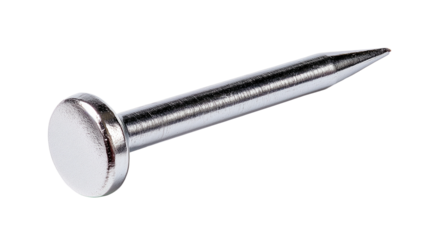 Close-Up of a Metal Nail on White Background, PNG clipart element with transparency