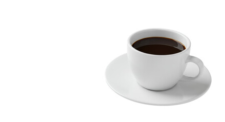 Obraz premium transparent ceramic coffee cup with dark brown liquid on matching saucer, isolated on transparent studio background with negative space for copy, minimalist product photography concept