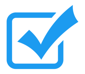 Blue curved check mark inside rounded square PNG with transparent background, UI symbol for approval, confirmation, and validation feedback