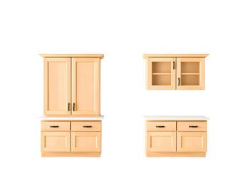 Kitchen cabinets collection, wooden furniture, interior design elements