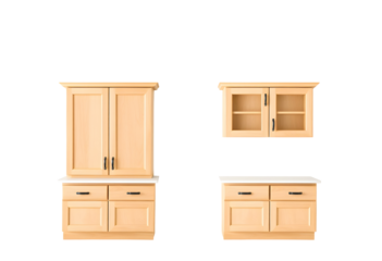 Kitchen cabinets collection, wooden furniture, interior design elements