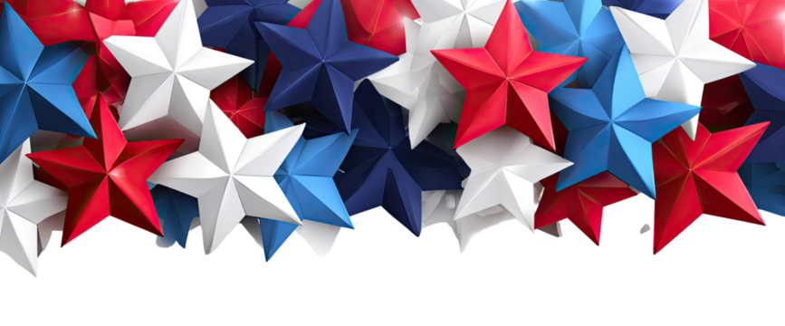 Patriotic stars in red, white, and blue.  Layered, 3D, star-shaped graphic design