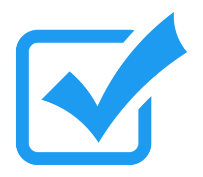 Blue curved check mark inside rounded square PNG with transparent background, UI symbol for approval, confirmation, and validation feedback