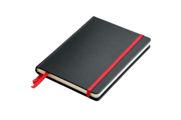 Black notebook with red ribbon