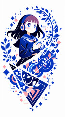 音楽が好きな女の子。イラスト。デザイン。