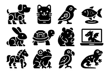 Digital pet icon bird bunny vector icons dragon virtual smart lizard ai