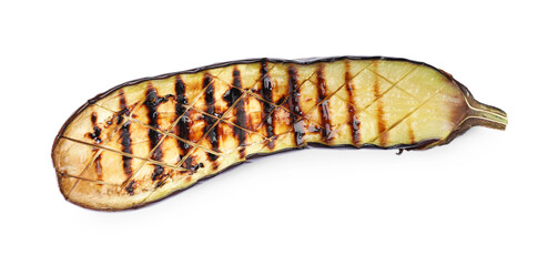 Slice of grilled eggplant isolated on white, top view