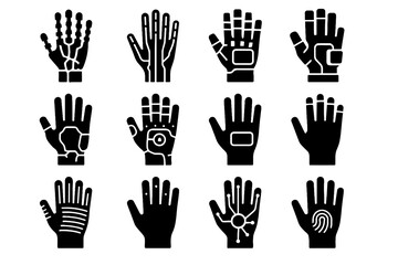 Fototapeta premium Biometric vector icon sensor fiber power finger glove icons hand futuristic fingertip