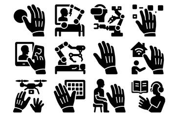 Fototapeta premium Use digital haptic surgery control play vr instrument ar piloting vector icon