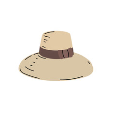 Beach straw summer women hat. Modern flat design. Vector illustration isolated on white background.