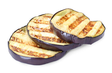 Slices of grilled eggplant isolated on white