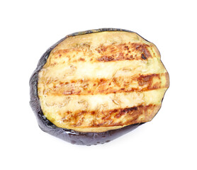 Slice of grilled eggplant isolated on white, top view