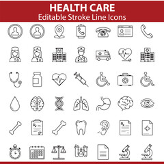 Healthcare Icons Set &ndash; Vector Medical, Hospital, Wellness, Treatment, and Patient Care Symbols