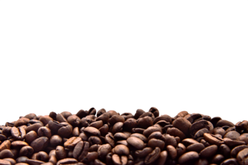 Mound of coffee beans with a transparent PNG background on top. Perfect for montage or text space.