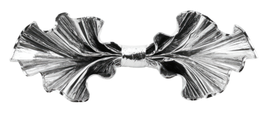 Abstract symmetrical design, resembling two stylized leaves or wings, with intricate radiating patterns