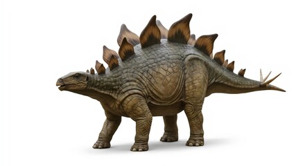 Fototapeta premium Dynamic Walking Pose Stegosaurus Photo On White Background 