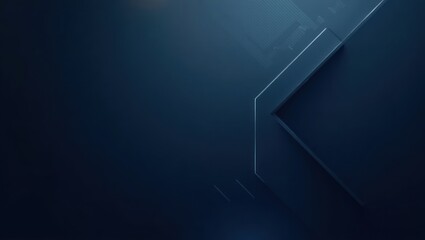 Dark navy blue abstract design features layered geometric shapes and subtle lighting effects.