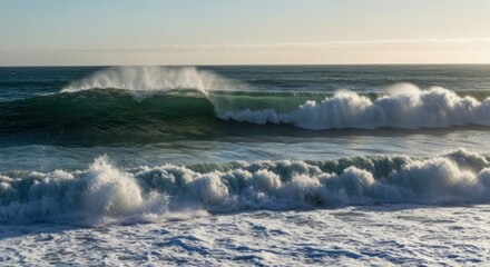 Powerful ocean waves crashing on a shoreline