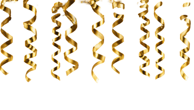 Gold spiral ribbons cascading downwards on a black background