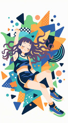 休息をとる女の子。イラスト。デザイン。