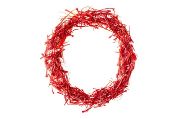 O English Alphabet Capital Letter Created with Organic Saffron or Kesar Heap Isolated on White Background with Copy Space, Kindergarten Children Education and Learning