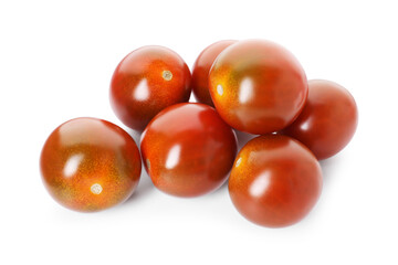 Many ripe juicy tomatoes isolated on white