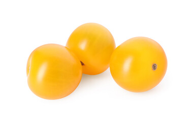 Three ripe yellow tomatoes isolated on white