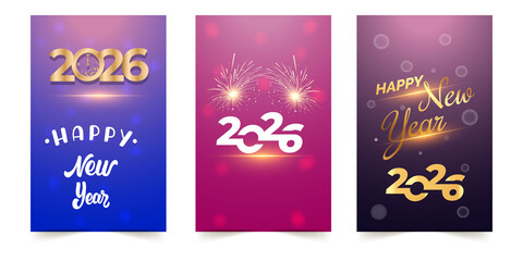 Happy new year 2026 festive vertical banners with glowing numbers and greetings © nahidsultana