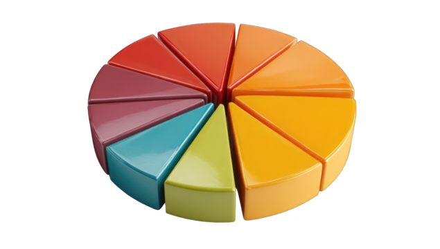 Colorful pie chart, glossy slices