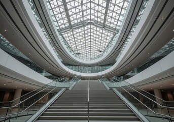 Obraz premium Modern architecture with grand staircase and glass ceiling