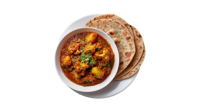 Aloo Gobi Indian Curry with Roti Flatbread Delicious Meal
