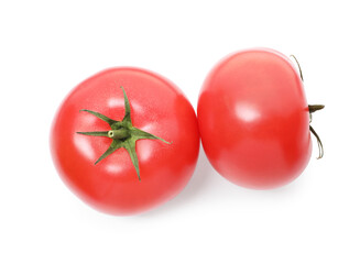 Ripe red tomatoes isolated on white, top view