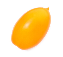 One ripe yellow tomato isolated on white, top view
