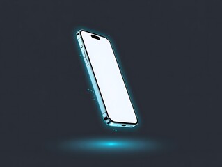 Modern smartphone with glowing blue light and particles