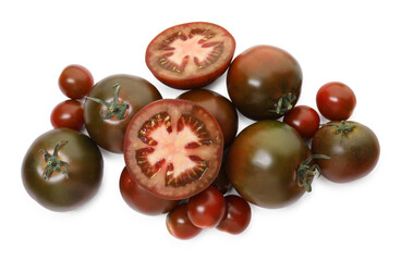 Ripe brown tomatoes isolated on white, top view