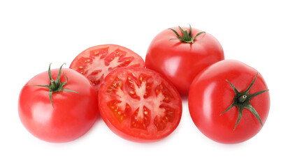 Many ripe red tomatoes isolated on white