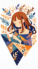 休息をとる女の子。イラスト。デザイン。