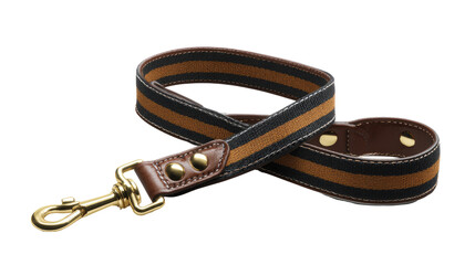 Obraz premium A dark navy and tan dog leash, featuring wide stripes, a brass hook, and leather accents