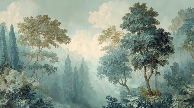 Wallpaper design with a forest theme. Design for wallpaper, photo wallpaper, frescoes, wall painting and other works.