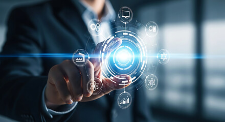 Futuristic technology interface with fingerprint scan