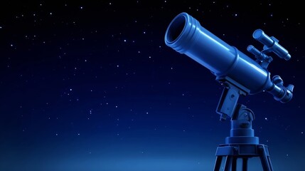 Fototapeta premium A blue telescope mounted on a tripod points towards a starry night sky,